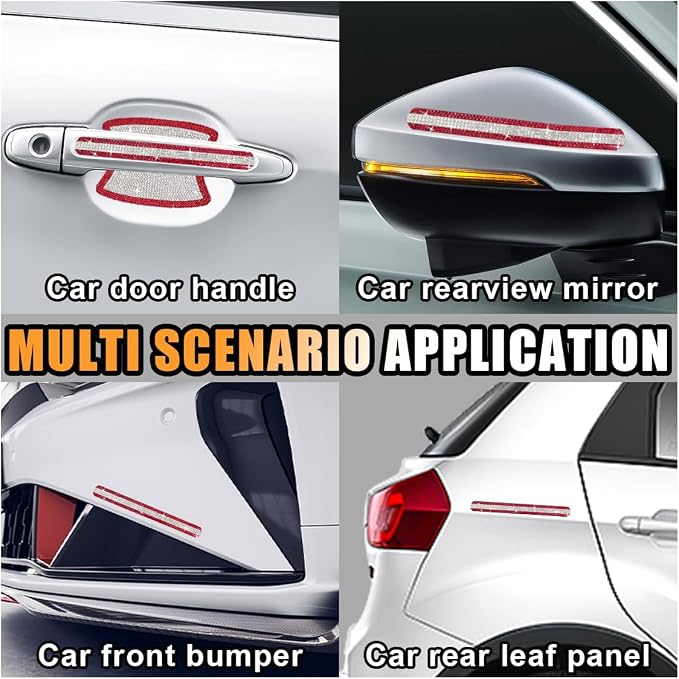 JOYCOURT 10PCS Bling Car Door Handle Anti-Scratch Sticker, White&Red | Universal Car Door Handle Cup Protective Cover, Adhesive Door Bowl Sticker, Shiny Rhinestone Auto Decor Accessories for Women
