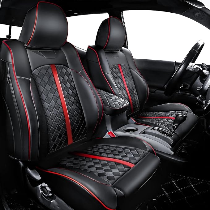Carlimeki Leather Seat Covers Custom Fit for Tacoma Gen 2nd (2005-2015) | For Double & Crew Cab only - Fits Base, PreRunner, TRD Pro - Fully Covered - Fit Like a Glove