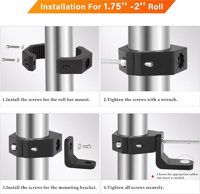 Light Bar Mounts Roll Cage - 360° (40°x9) Rotating Aluminium LED Lights Bar Bracket for 1.75”-2” Roll Bar UTV ATV Accessories, Mounting Clamp for Truck Off-Road Motorcycle M6 M8 M10, Pack 2