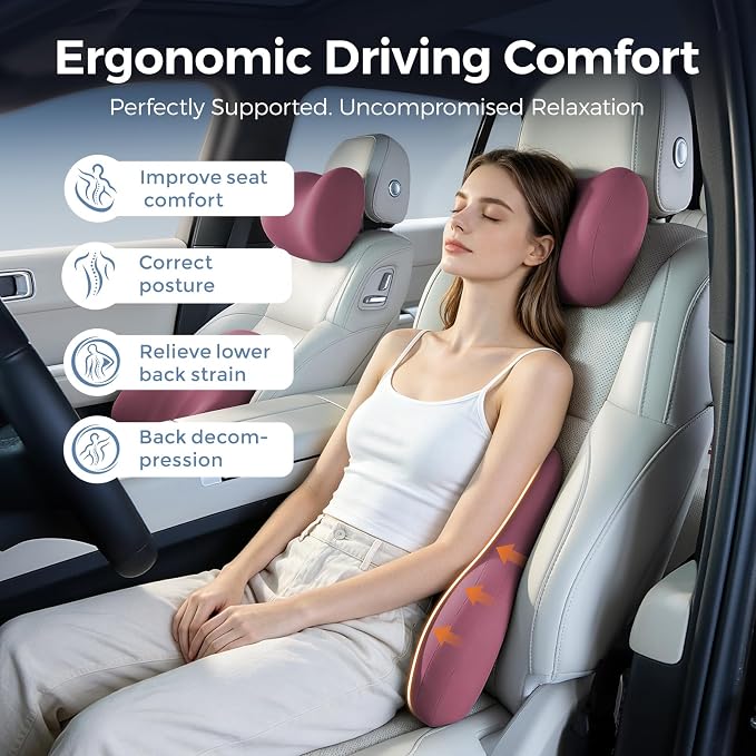 BABUR Ergonomic Memory Foam Lumbar Support Pillow for Car, Back Pain Relief | Ergonomic 100% Memory Foam, Back Pain Relief, Comfort Lower Back Support for Office Chairs, Car Seat, Wheelchair