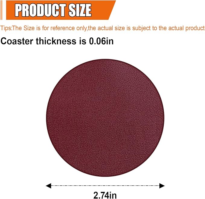 Car Cup Holder Coaster, Leather Anti-Slip Auto Cup Holder Insert Coaster, Shockproof Waterproof Drink Mat, Universal Vehicle Interior Decoration Accessories for Cars, Trucks, SUVs (Wine Red)