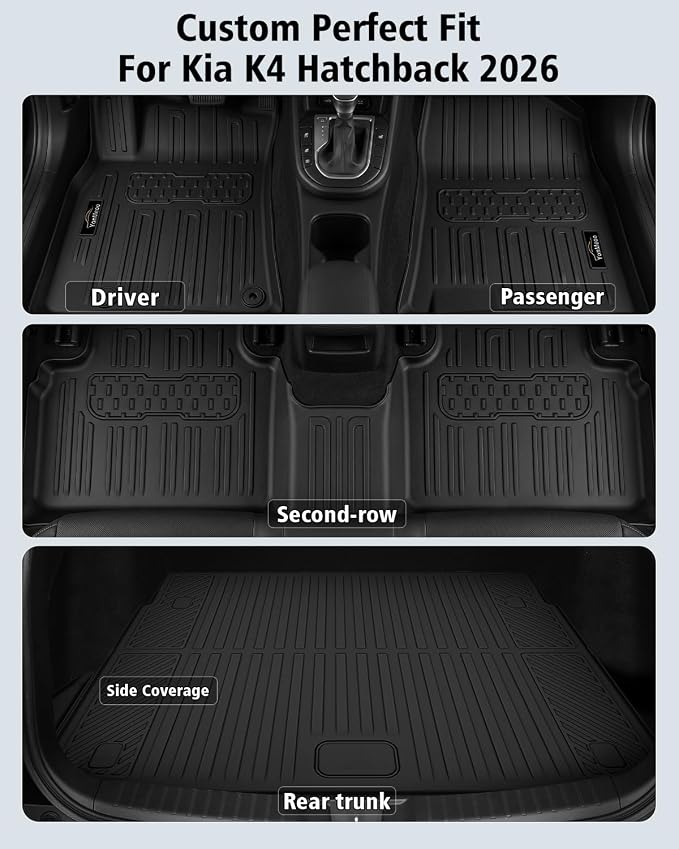 Floor Mats & Cargo Liner Custom Fit for Kia K4 Hatchback 2026 (Not for K4 Sedan) All Weather TPE Rubber Floor Liners Full Set Automotive Mat for K4 Hatchback Accessories