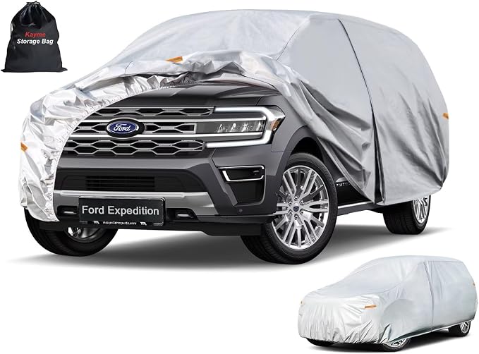 Kayme 6 Layers SUV Car Cover Custom Fit for Ford Expedition (2006-2026), Waterproof All Weather for Automobiles,Rain Sun UV Protection.Silver