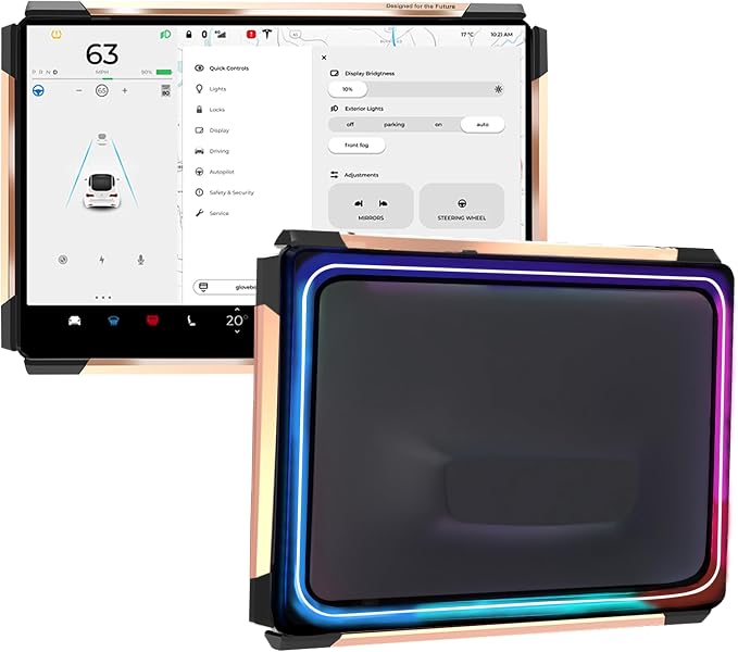 Screen Ambient Light for Tesla Model 3/Y, Rose Gold | 2017-2023 Model 3, 2020-2024 Model Y, Interior Lighting, Screen Metal Protector Case