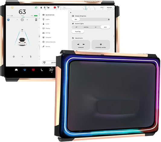 Screen Ambient Light for Tesla Model 3/Y, Rose Gold | 2017-2023 Model 3, 2020-2024 Model Y, Interior Lighting, Screen Metal Protector Case