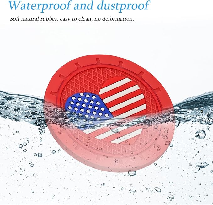 AUCELI 2 Pack Car Cup Holder Coasters, Colored American Flag US Flag Insert Car Cup Coaster, 2.75 Inch Anti Slip Shockproof Embedded Drink Mat, Vehicle Interior Decor Accessories