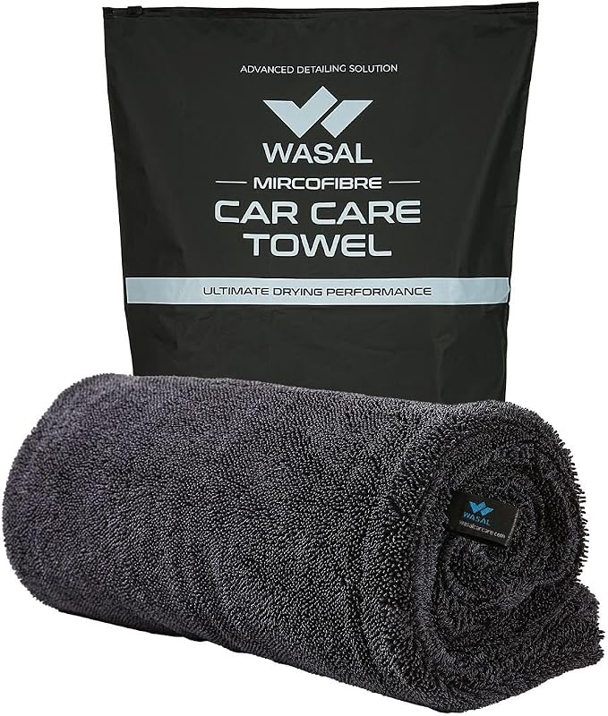 Wasal Car Drying Towel, 24" x 36" XL | 1300 GSM Microfiber, Edgeless Twisted Loop Design, 70/30 Blend, Super-Fast Drying, Streak Free