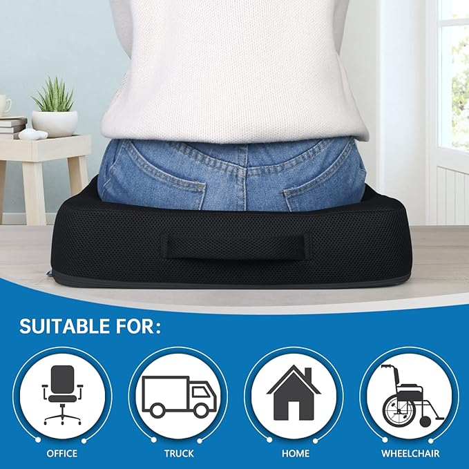 YOUFI Thick Memory Foam & Gel Seat Cushion, 18"X16"X4" Large Chair Cushion for Wheelchair Mobility Scooters, with Non-Slip Bottom and Carry Handle (Black)