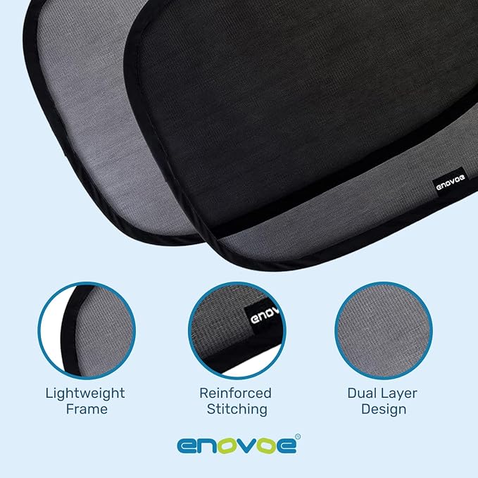 Enovoe Car Window Shade for Baby - (2 Pack) UV Protection Breathable Mesh Baby Window Covers - Sun Shade Blocker, Cling Windows Cover - Glare Shield and UV Rays Protection for Your Child - XL 25"x16"