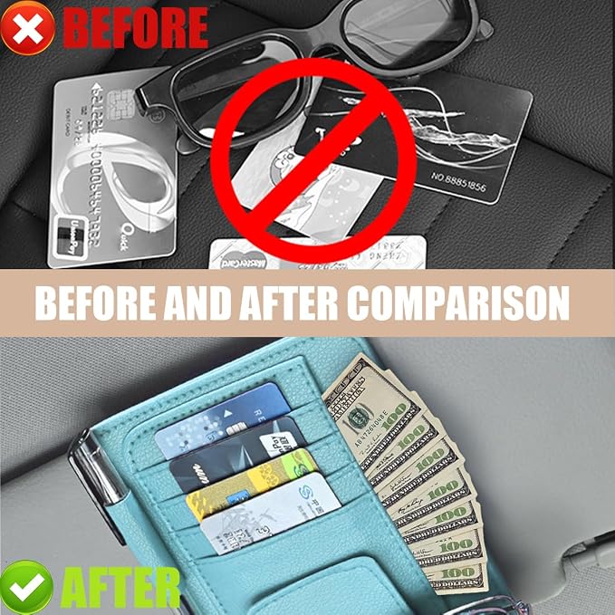Augeny 2 PCS Car Sun Visor Organizer, Small Auto Visor Organizer and Storage, Registration and Document Holder for Sunglasses, Card, Pen, Driver License, Car Accessories (Blue)