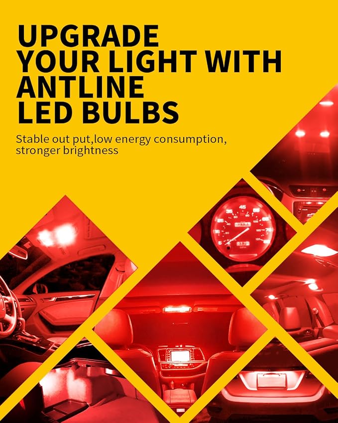 Antline 211-2 212-2 578 569 214-2 41MM 1.61”LED Bulb Red, Super Bright Canbus Error Free 12 Volt Replacements for Interior Dome Map Vanity Mirror Sun Visor Lights (Pack of 10)