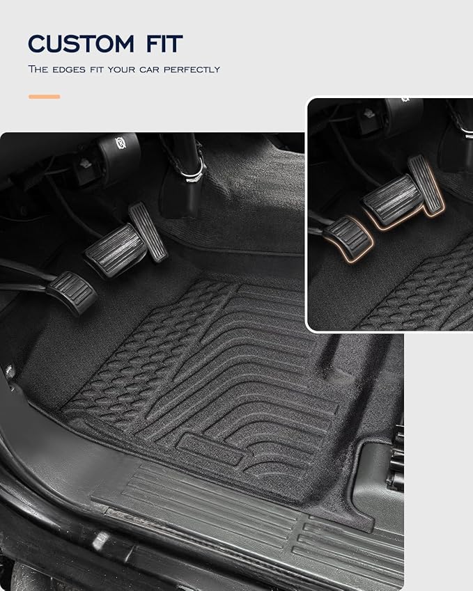 CreekT® Floor Mats for Chevy Silverado & for GMC Sierra 2007-2013 (Extended Cab Only,Not Hybrid) 1500, 2500HD, 3500HD, All Weather Waterproof TPE Floor Mats for Chevy Silverado Accessories 2007-2013