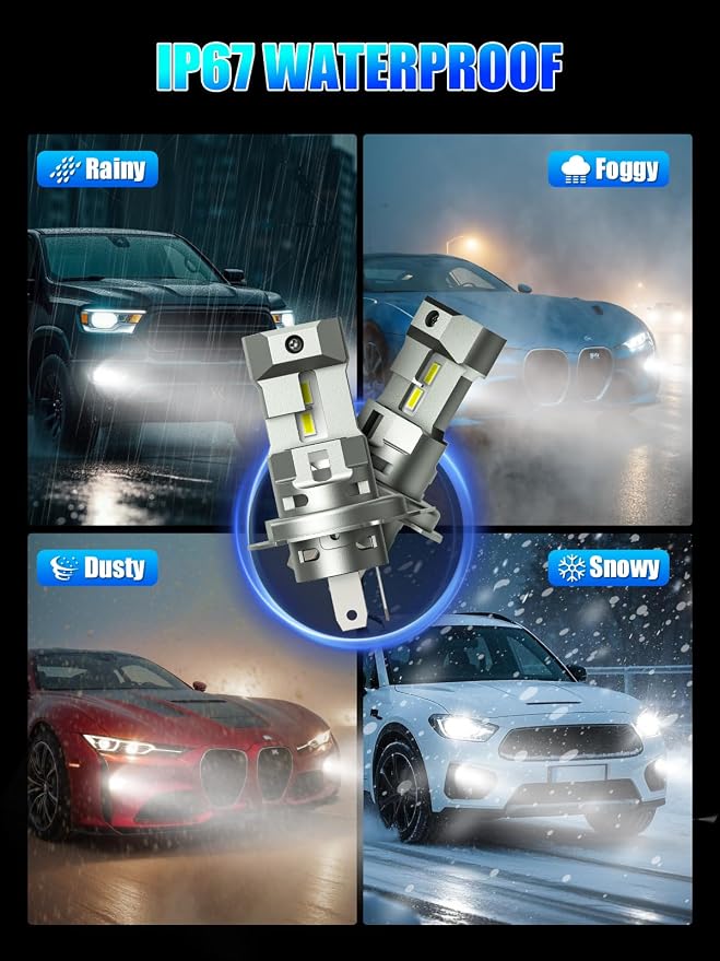 RCJ H4/9003/HB2 Bulbs, 16000LM 600% Brightness 6000K Cool White H4 9003 Fog Light Bulbs, Real 1:1 Mini Size with Cooling Fan, Plug and Play, Pack of 2