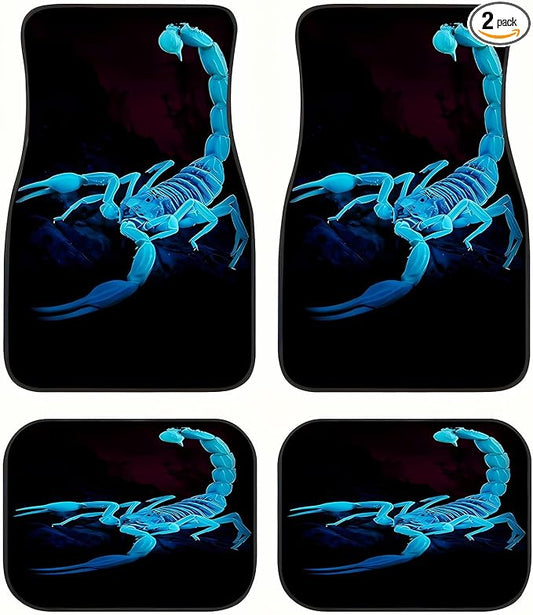 Universal Fit Car Floor Mats Set of 4Pcs, Blue Scorpion Pattern All-Weather Front Rear Car Carpet Mats, Non-Slip Car Floor Mat Car Accessories for Automotive Trucks SUV Sedans Vans