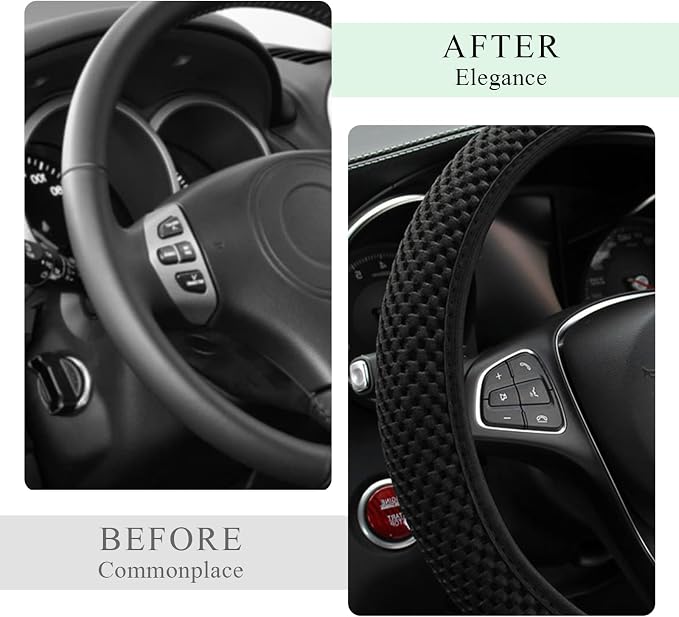 Yourkar Elastic Steering Wheel Cover, 15"×15" Comfy Breathable Stretch Steering Wheel Protector, Ice-Silk Cloth Polyester Steering Wheel Cover for Men Women, Car Accessories (Black)