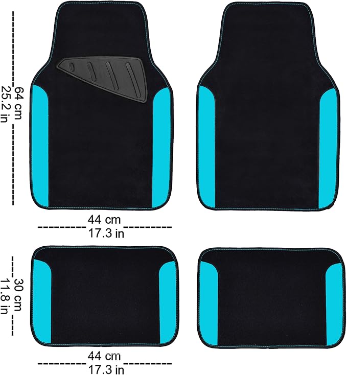 CAR PASS Waterproof Universal Fit Car Floor Mats, Faux Leather Car Carpet Mats, Car Mats with Anti-Slip Nibbs Backing & Driver Heel Pad Fit for SUV,Vans,sedans, Trucks,Set of 4pcs(Light Blue)