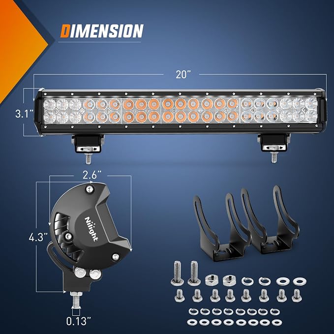 Nilight LED Light Bar 20 Inch 126W Spot Flood Combo Amber Beam Off Road Lamp Fishing Hunting Emergency Deck Work Lighting for Trucks UTV Pick-up Van Boat Tractor