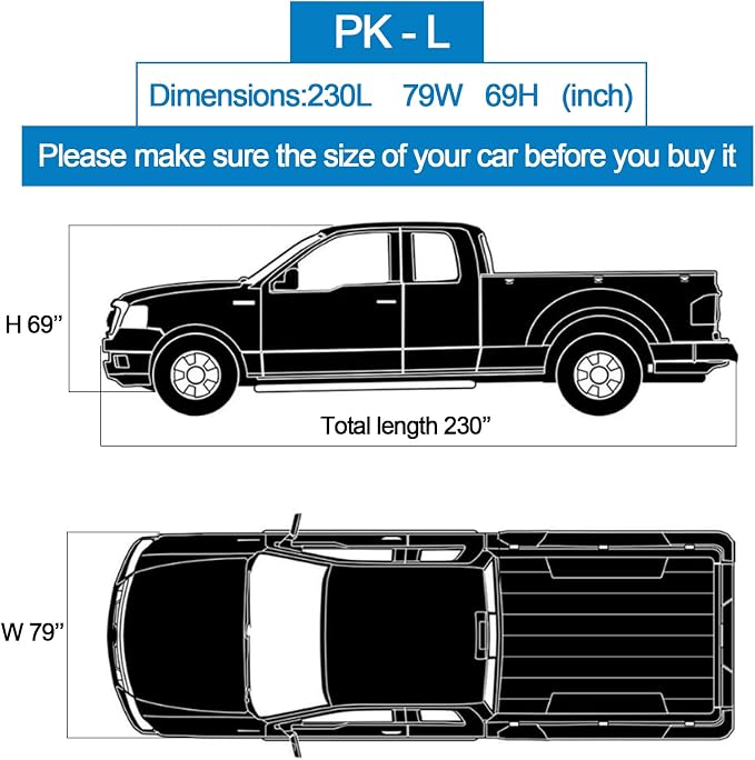 10 Layers Truck Cover Waterproof All Weather. Pickup Truck Cover Rain Snow UV Dust Protection. Length: 210-230 inches, Universal Fit for Ford F150 Chevy Silverado Dodge Ram 1500.