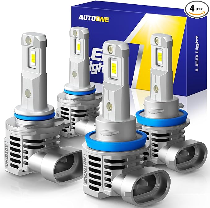 AUTOONE H11/H9/H8 9005/HB3 Light Bulbs Combo, 1600% Bright 6500K White,4PCS | 1:1 Halogen Size, 99% Compatibility, 1600% Bright 6500K Daylight White with Fan, Longer Lifespan, No Flicker, IP68 Waterproof