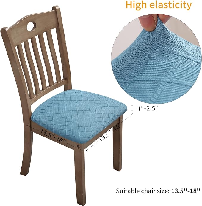Fuloon Stretch Chair Seat Covers 4 PCS, Removable Washable Dining Chair Covers Anti-Dust Dining Room Seat Cushion Slipcovers (4, Lake Blue)
