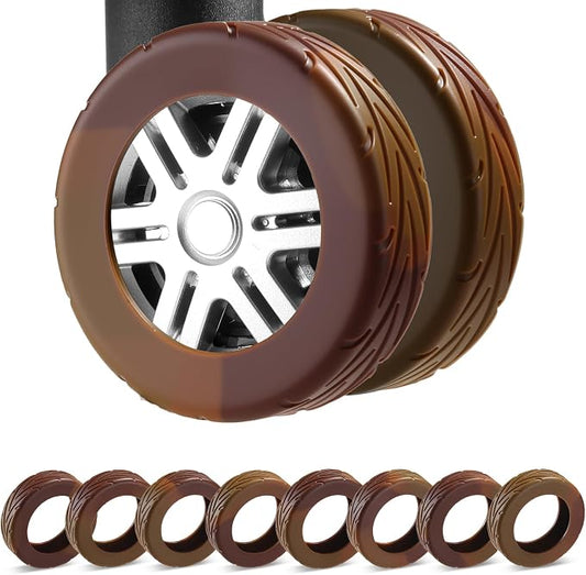 8Pcs Luggage Wheel Covers, Travel Accessories (Gradient Espresso Brown) | Wear-resistant & anti-noise silicone covers. Fits 2-2.4" wheels. Protects suitcase wheels. Travel essential for suitcases