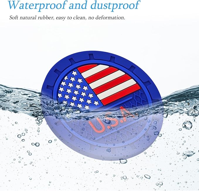 AUCELI 2 Pack Car Cup Holder Coasters, Colored American Flag US Flag Insert Car Cup Coaster, 2.75 Inch Anti Slip Shockproof Embedded Drink Mat, Vehicle Interior Decor Accessories