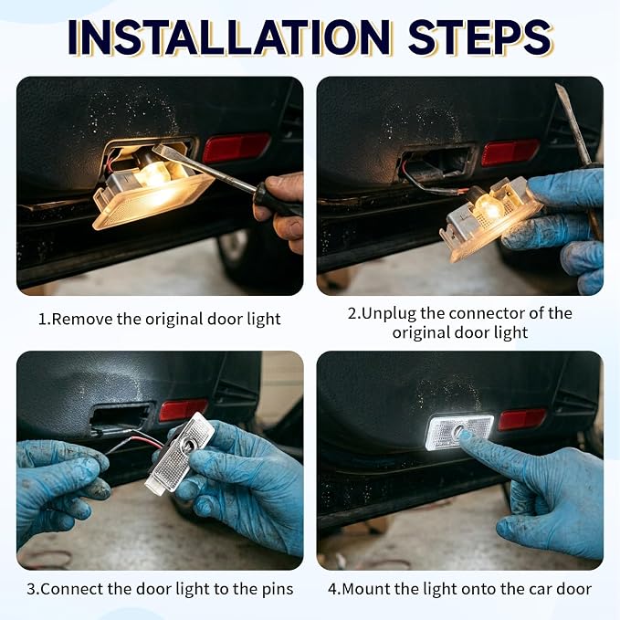 4pcs Car Door Lights Logo Projector, Upgrade HD LED Car Welcome Lights, Dual Plug Puddle Lights Ghost Shadow Light Replacements for Car Accessories