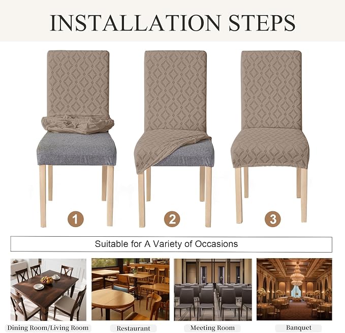 Genina Waterproof Chair Covers for Dining Room Set of 4, Removable Washable Chair Slipcover Protectors, Taupe