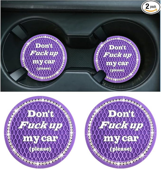 2 PCS Bling Car Cup Coaster, 2.75 Inch Anti-Slip Cup Holder Insert Coasters, Crystal Rhinestone Auto Drink Car Cup Mat for Women Girls, Universal Interior Car Accessories (Purple)