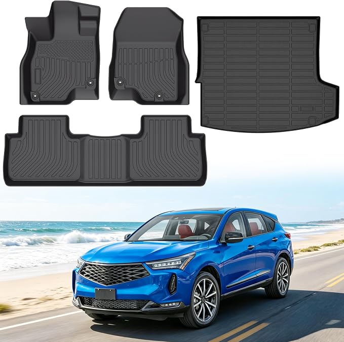 Floor Mats for Acura RDX 2019-2025 | Heavy Duty TPE All Weather Protection, Waterproof Non-Slip Black Car Liners (Two-Row Floor Mats & Cargo Liner)