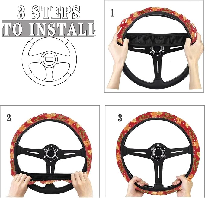 AFPANQZ Christmas Day Print Car Steering Wheel Covers Universal Fit 14-15 inch Sweat Absorption Anti-Slip Steering Wheel Protector Cover Stretch-on Automotive Car SUV