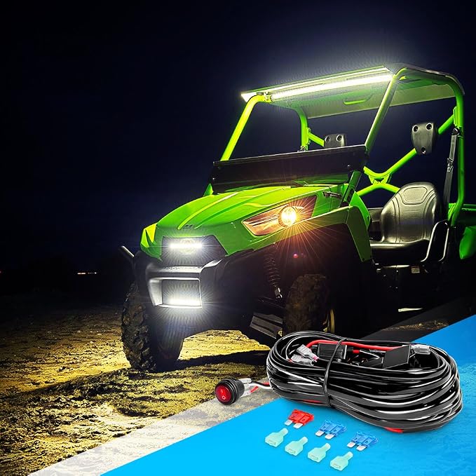 Nilight LED Light Bar Wiring Harness Kit 16AWG 12V On Off Waterproof Switch Power Relay Blade Fuse-2 Lead,2 Years Warranty (10020W), Black, Red, Blue, Green