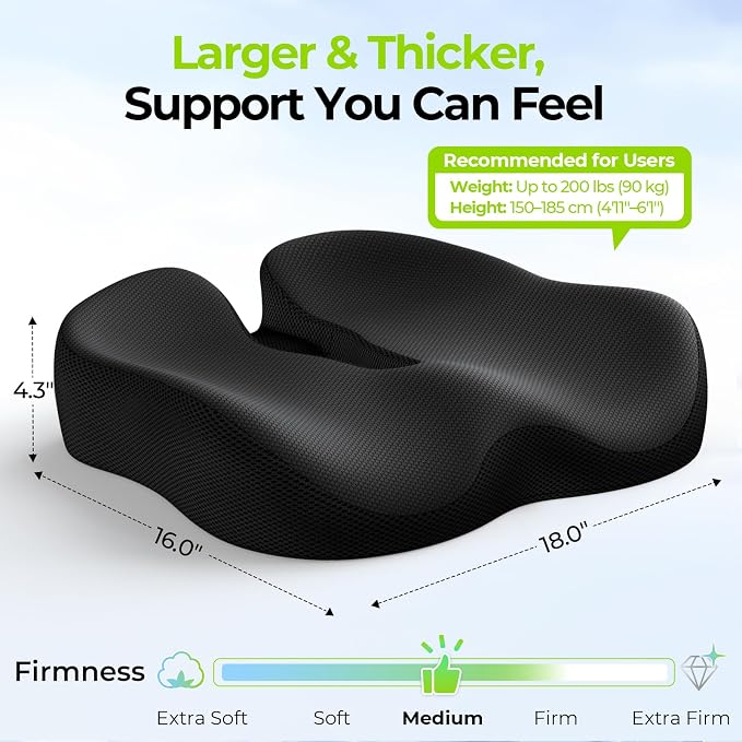 AUVON Ergonomic Donut Pillow Seat Cushion for Hemorrhoid & Back Pain Relief | Thick Memory Foam Chair Cushion with Firm Support for Tailbone, Sciatica, Pressure Sores, Pregnancy, Postpartum Recovery