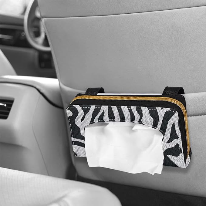 Black and White Zebra Sun Visor Napkin Holder PU Leather Car Visor Backseat Case Accessories Visor Tissue Holder for Sun Visor Back Seat