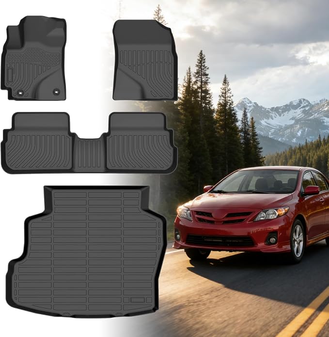 Floor Mats for Toyota Corolla 2009-2013, for Corolla Standard,LE,S XLE | for Corolla XRS,L,LE/S Special Edition Floor Mats, Front Rear Mats &Cargo Mat, TPE Anti-Slip Summer Winter Car Accessories