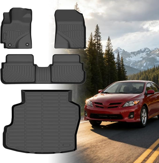 Floor Mats for Toyota Corolla 2009-2013, for Corolla Standard,LE,S XLE | for Corolla XRS,L,LE/S Special Edition Floor Mats, Front Rear Mats &Cargo Mat, TPE Anti-Slip Summer Winter Car Accessories