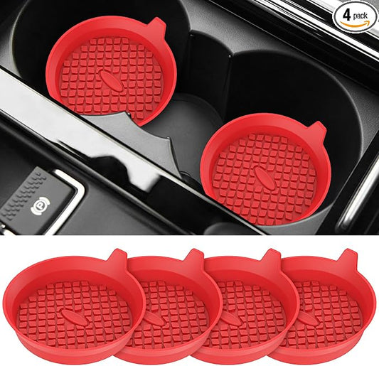 ME.FAN Car Cup Holder Coasters [4 Pack] Silicone Cups Mats, Automotive Universal Non-Slip Recessed Interior Accessories Red