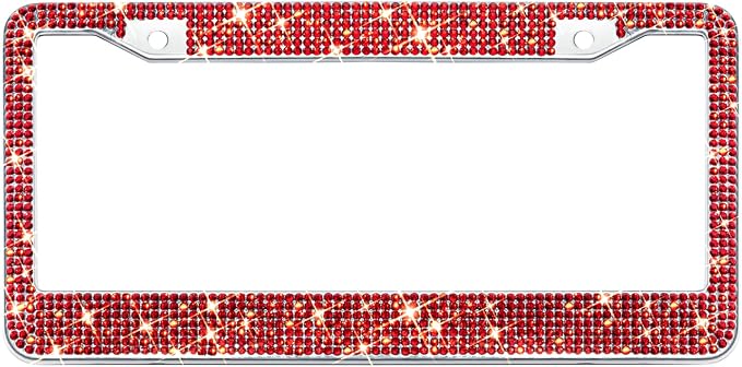 Bling License Plate Frame for Women, Sparkly Stainless Steel License Plate Frames| Over 1200 pcs 14 Facets Bedazzled Clear Glass Diamond Rhinestone Crystals w/Free Glitter Diamond 1PCS Box (Red)