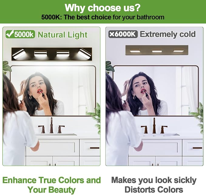 Torondo 360° Rotate LED Bathroom Vanity Light Fixtures, Acrylic Vanity Lights for Bathroom, Modern Wall Lighting Fixtures Over Mirror Living, Oil Rubbed Bronze, Natural White, 4-Light, 27-Inch