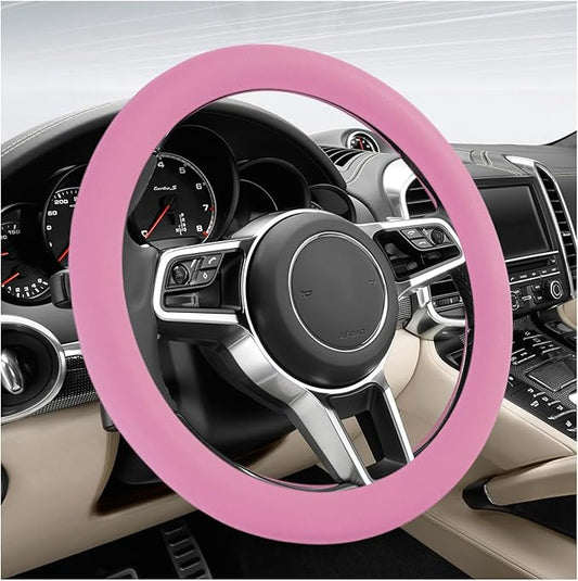 DXNQ Car Steering Wheel Cover, 13 to 14.17 inches Anti-Slip Silicone Steering Wheel Protector, Soft Flexible Shock-Absorbent Steering Wheel Protective Cover for Most Car Models (Pink)