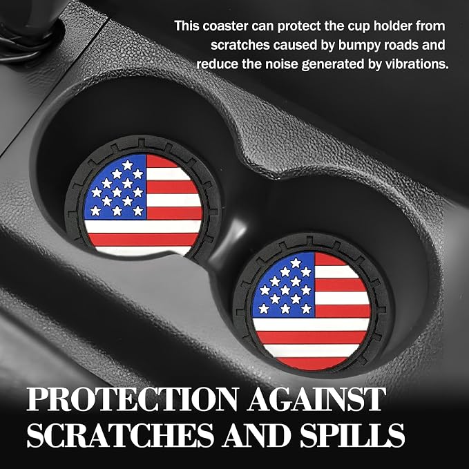 Automotive Universal Car Cup Holder Coasters 4 Pack, Non-Slip Silicone Cup Holder Insert 2.72~2.75 Inch, Anti-Skid Shockproof Drink Mat with Flag Design, Vehicle Interior Accessories Red