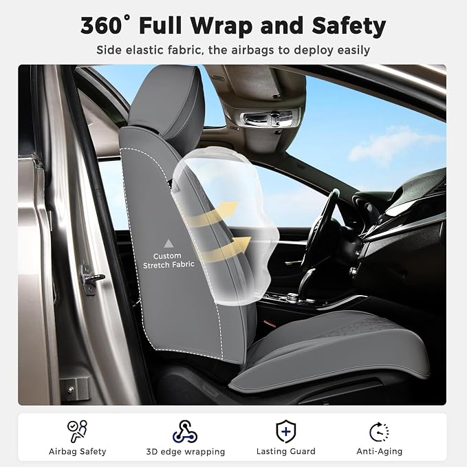 Huidasource Gray Car Seat Covers Full Set, Full Coverage Nappa Leather Seat Cover, Front and Back Seat Covers 5 Seats Universal Fit for Most Cars SUV Trucks, Car Seat Cushion Protector