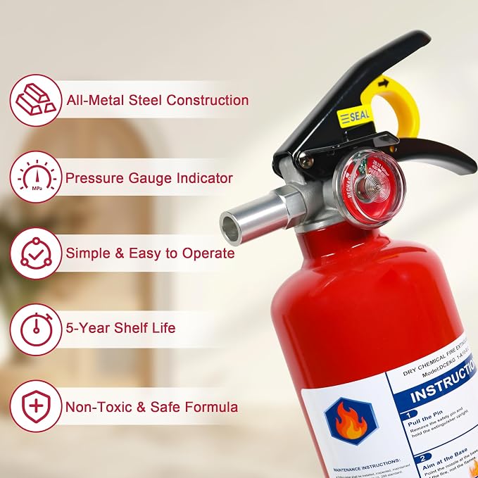 ABC Dry Powder Fire Extinguishers, 2.5lb 1A:10B:C Multi-Class Fire Safety Gear with Quick Release Handle, Portable Fire Extinguisher for Home Kitchen Car Truck RV Boat Office
