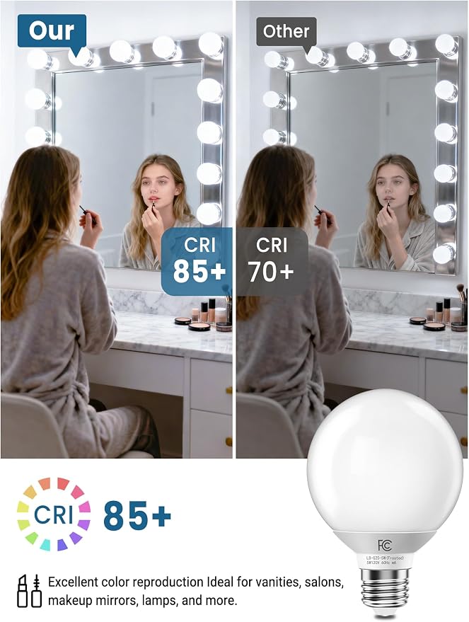 TJOY G25 LED Globe Light Bulbs, Vanity Light Bulb for Bathroom 40W Equivalent, 5000K Daylight White E26 Base, Round Decorative Bulb for Vanity Makeup Mirror, CRI85+, 450LM, Non-Dimmable, UL, 6 Pack