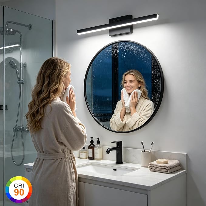 IZORRO Modern Bathroom Vanity Light 24 inch, Rotatable, 16W Dimmable Led Bathroom Light Fixture Over Mirror, Black Vanity Light Bar (Cool White 6000K)