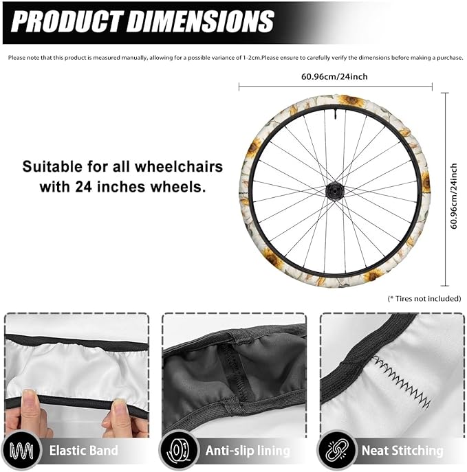 Wheelchair Tire Cover 24" Tire Cover for Wheelchairs, Fall Decor | Pumpkin Sunflower, Wheel Chair Tyre Decor Accessories, Tire Protective Cover to Protect Floors Carpets