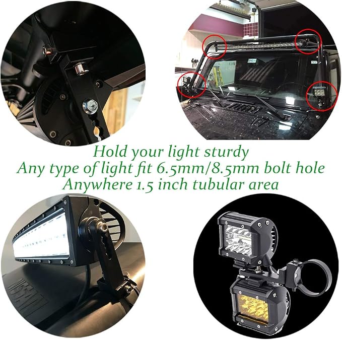 Tube Clamp Mounting Bracket, KMFCDAE Roll Bar Clamps for 1.5 Inch Tube Roll Cage Bull Bar Roof Rack LED Light Bar Mount (Adjustable, 1 Pair)