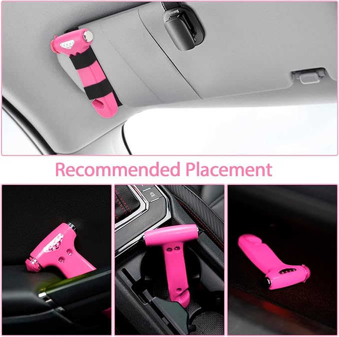 MOTORBUDDY 2 Pack Car Safety Hammer, Pink Emergency Escape Hammer with Window Breaker and Seatbelt Cutter for women,Interior Car Safety Escape Tool Accessories