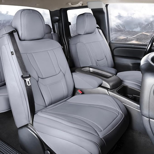 Coverland Custom Truck Car Seat Covers Front Seats for [2003-2006 GMC Sierra 2500HD, 3500HD Crew Cab Captain Seats] - Protector Water Resistant Leather Memory Form Seat Cushion [Front-Gray]