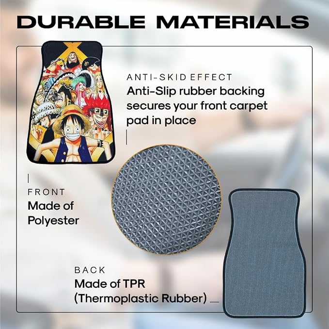 Anime Car Carpet Mat Set of 2 Front, Black OPGroup Design Automotive Accessories Interior All Weather Floor Mats Decor with Non Slip Black Anti Skid Backing